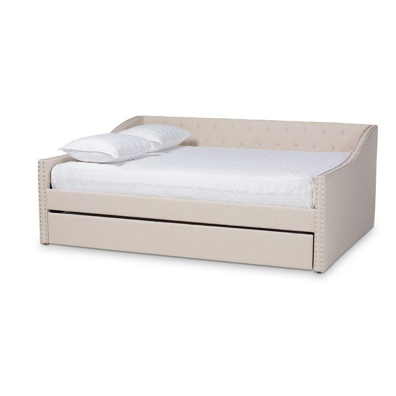 Bej Kumaş Döşemeli Kapitoneli Zımba Detaylı Yavru Yataklı Daybed Karyola - 330653
