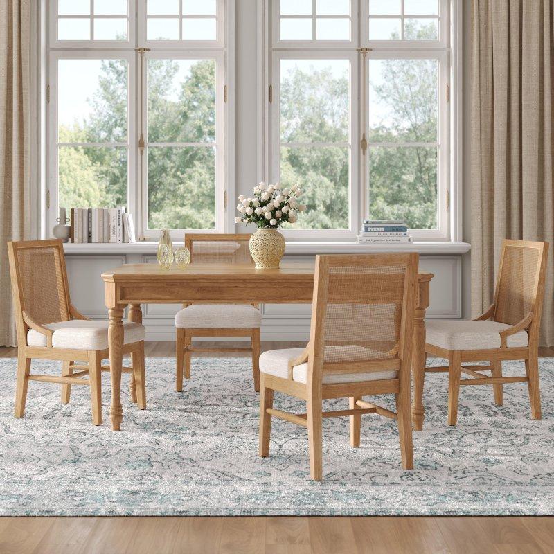 Bej Kumaş Döşemeli Kauçuk Ağacı 4lü Set Rattan Sandalye - 90 cm - 251482