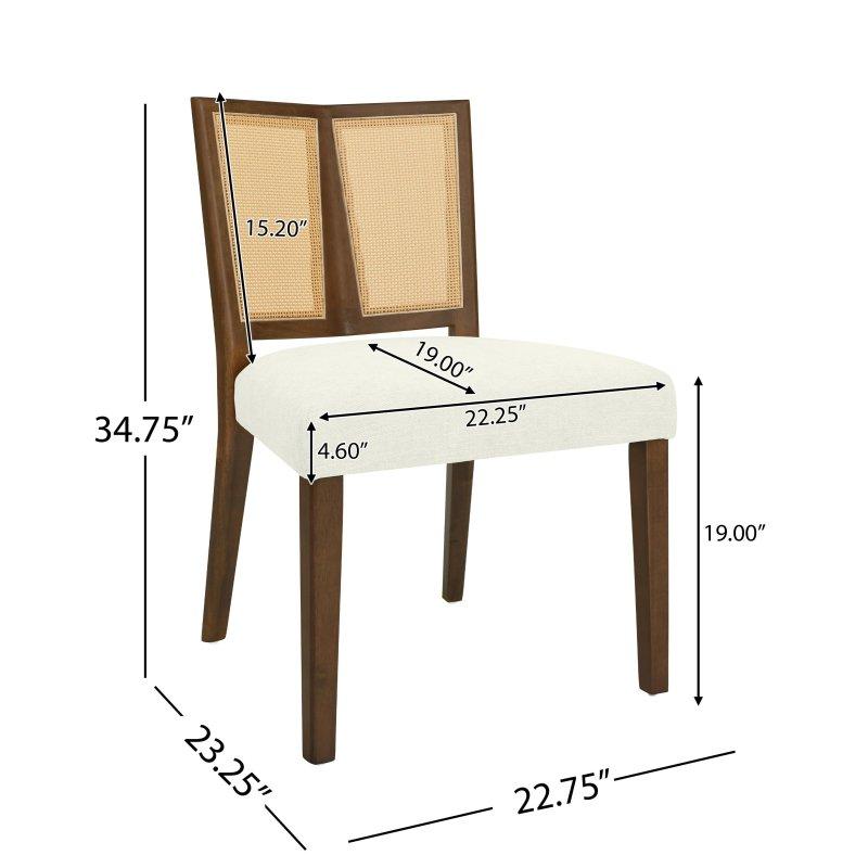 Bej Kumaş Döşemeli Kauçuk Ağacı Kolsuz 2li Set Rattan Sandalye - 251983