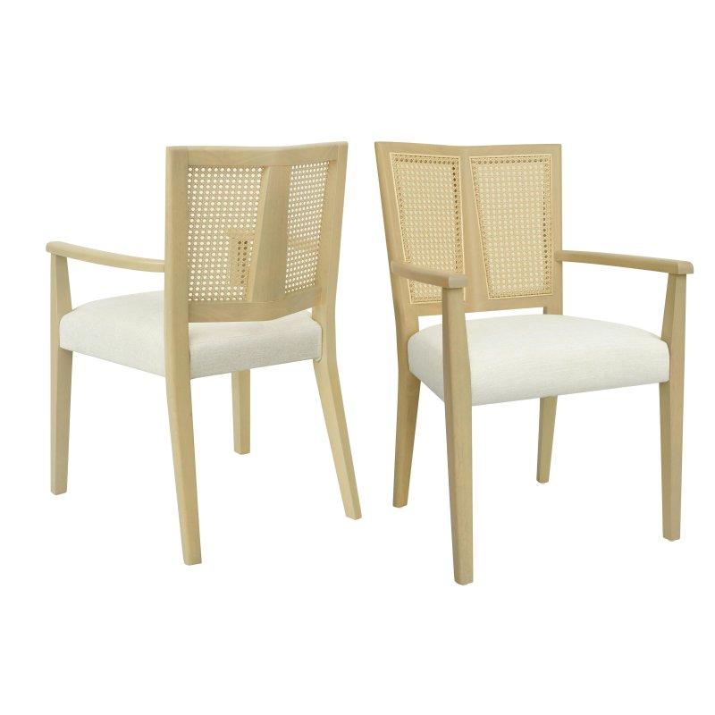 Bej Kumaş Döşemeli Masif Ahşap 2li Set Rattan Sandalye - 58x59x89 cm - 251947