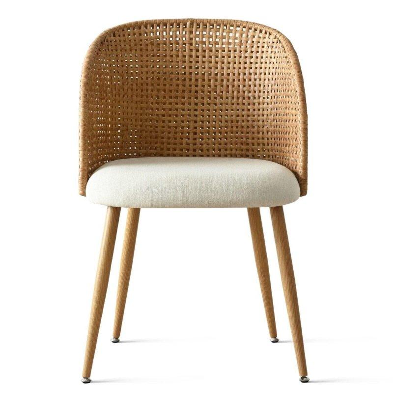 Bej Kumaş Döşemeli Metal Ayaklı 2li Rattan Sandalye Seti - 252592