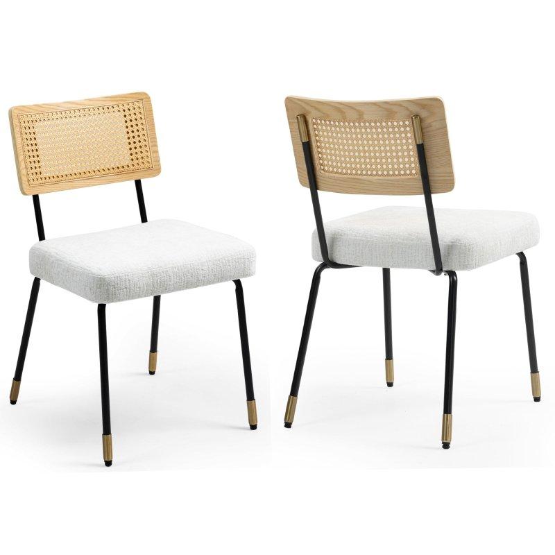 Bej Kumaş Döşemeli Sentetik Rattan Sırtlı Gold Detaylı Metal Ayaklı 2li Set Rattan Sandalye - 252248