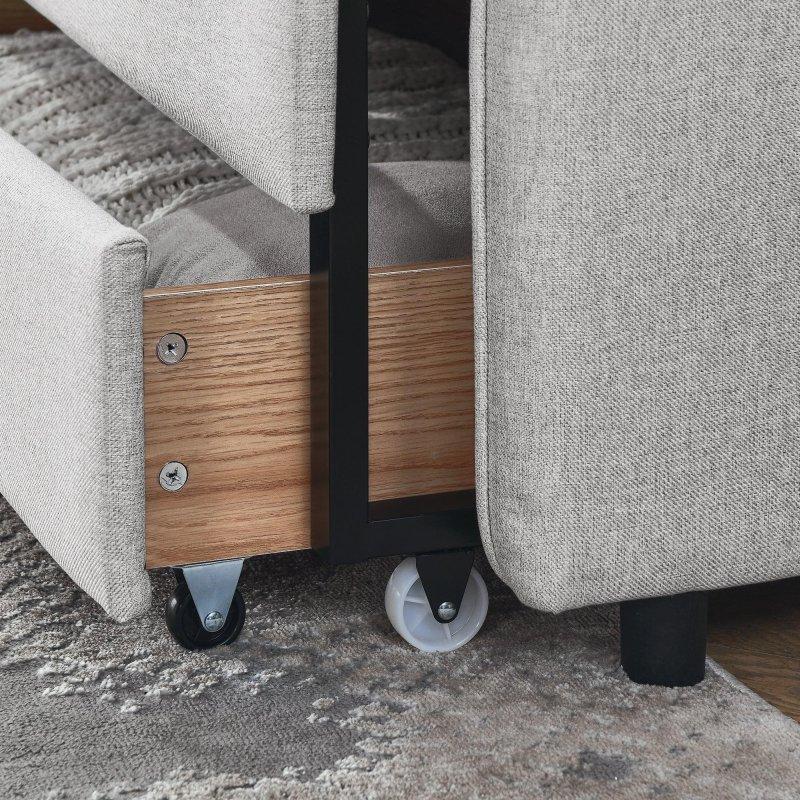 Bej Kumaş Döşemeli Yavru Yataklı Çekmeceli Kapitoneli Daybed Karyola - 205x116x87 cm - 329737