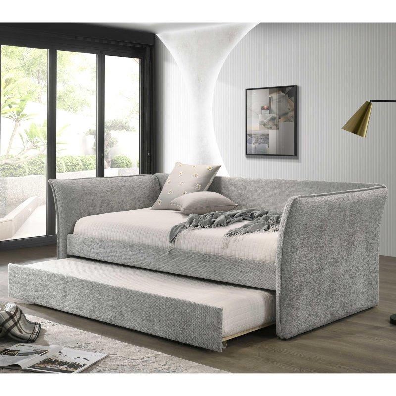 Bej Kumaş Döşemeli Yavru Yataklı Genişleyen Kollu Daybed Karyola - 229x106 cm - 330611