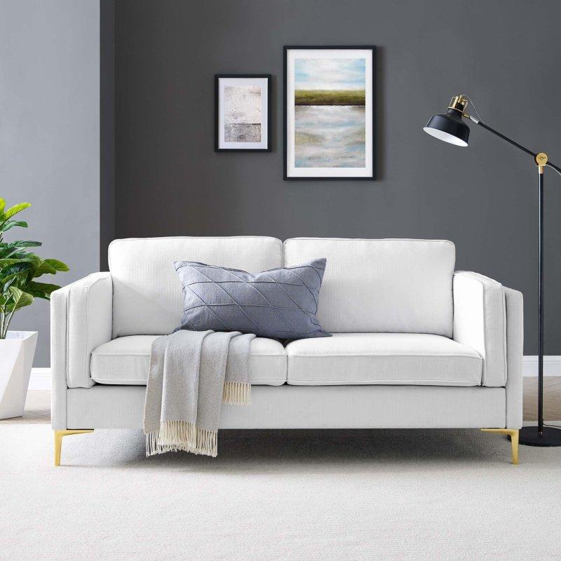 Bej Kumaş Gold Metal Ayaklı Masif Ahşap İskeletli Bohem Koltuk - 181 cm - 286090