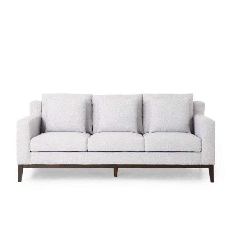 Bej Kumaş Huş Ağacı Ayaklı Kırlentli 3 Kişilik Bohem Koltuk - 204 cm - 287963