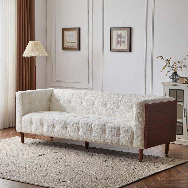 Bej Kumaş Kapitoneli Konik Ayaklı Ahşap Çerçeveli Bohem Koltuk - 228x81x77 cm - 278870
