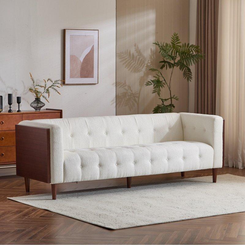Bej Kumaş Kapitoneli Konik Ayaklı Ahşap Çerçeveli Bohem Koltuk - 228x81x77 cm - 278870