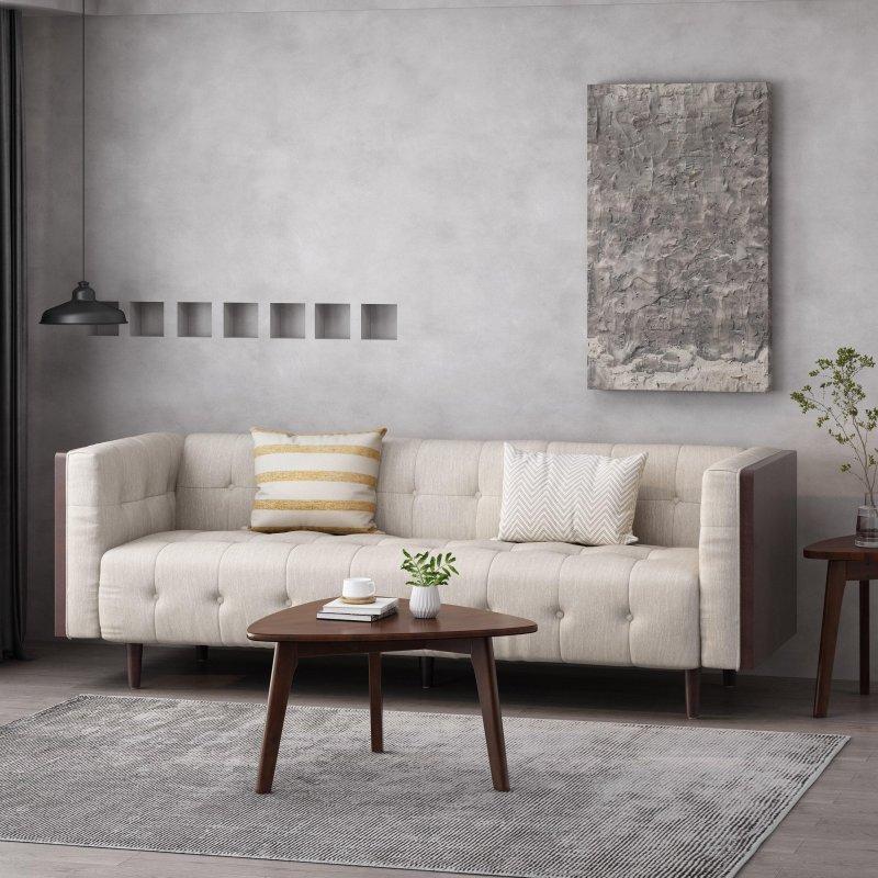 Bej Kumaş Kapitoneli Konik Ayaklı Ahşap Çerçeveli Bohem Koltuk - 228x81x77 cm - 278870 Bej Kumaş Kapitoneli Konik Ayaklı Ahşap Çerçeveli Bohem Koltuk - 228x81x77 cm - 278870