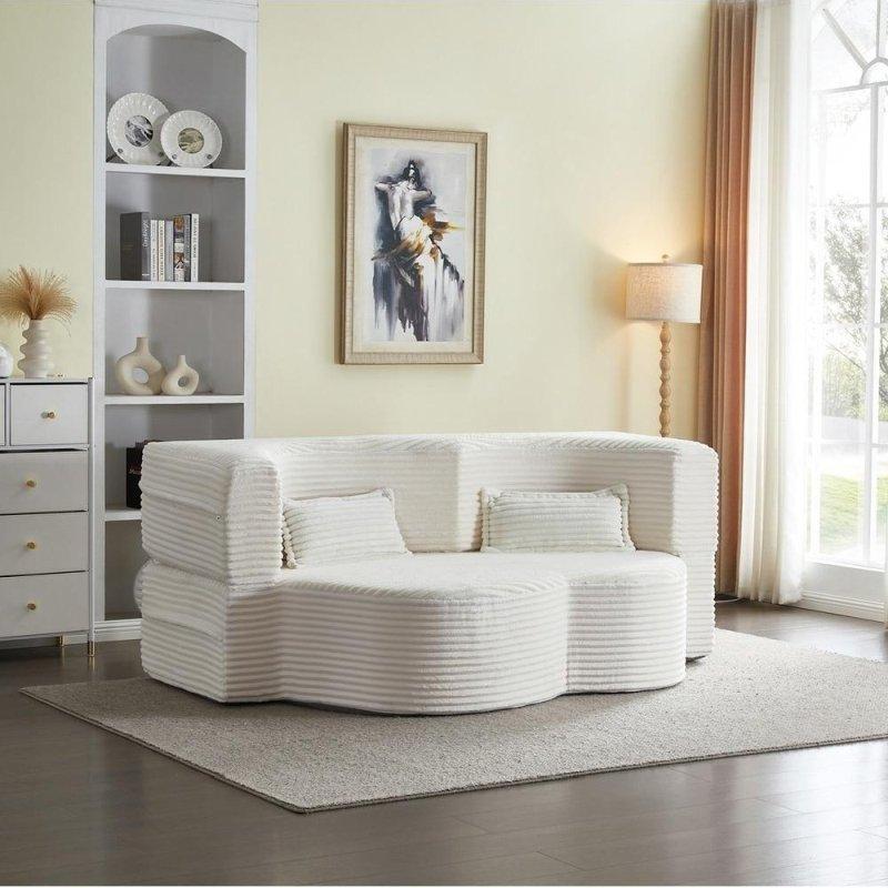 Bej Kumaş Katlanır Yataklı 2 Yastıklı Bohem Koltuk - 199 cm - 286853