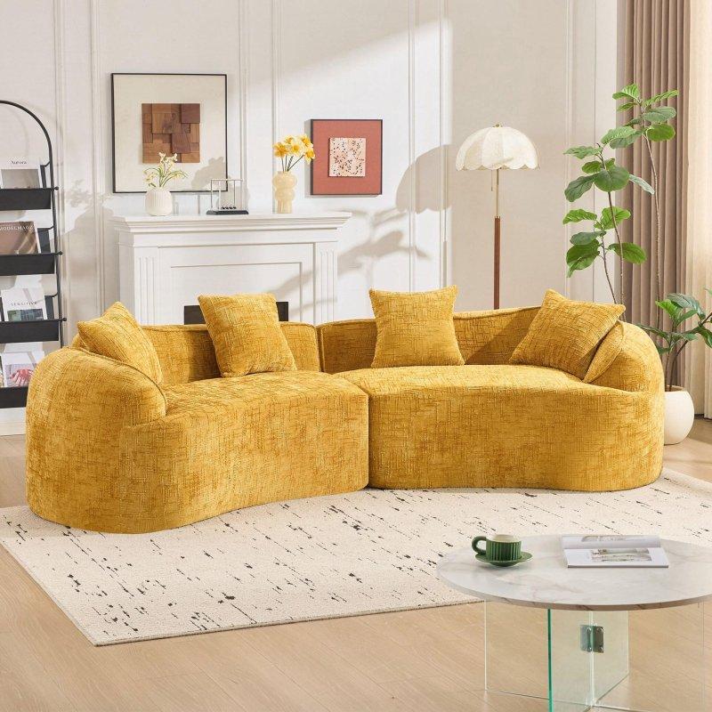 Bej Kumaş Kavisli İskandinav Tasarım 3 Kişilik Bohem Koltuk - 283215