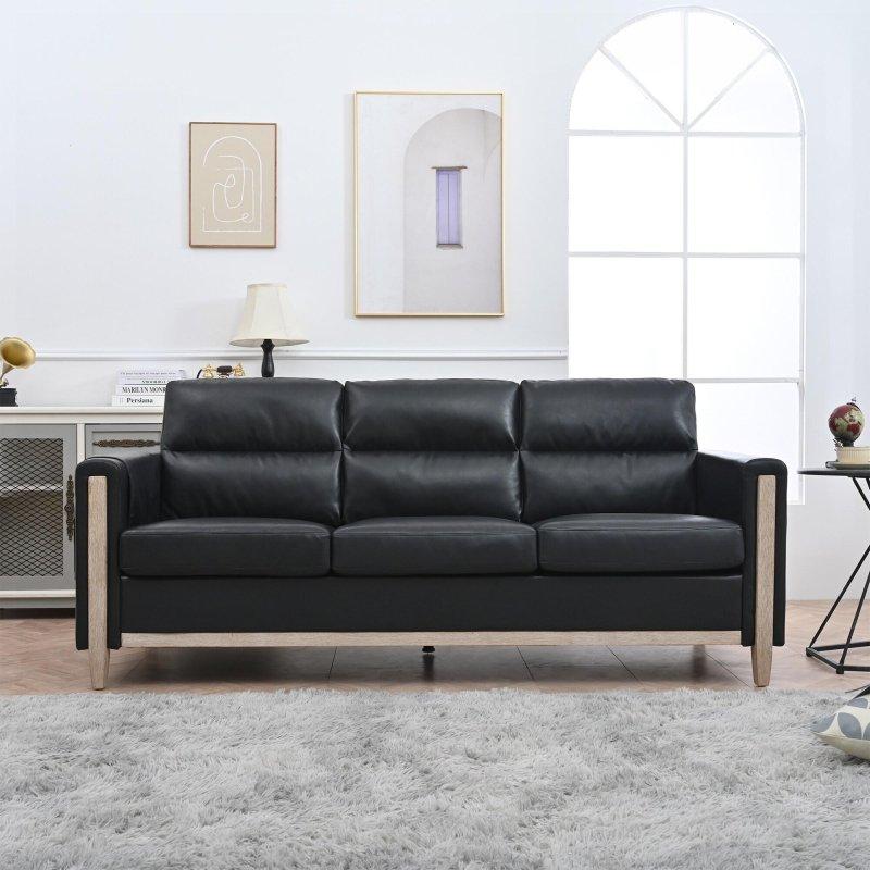 Bej Kumaş Masif Ahşap Ayaklı 3 Kişilik Yuvarlak Kollu Bohem Koltuk - 203x80 cm - 284736