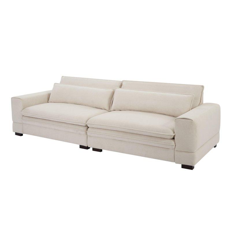 Bej Kumaş Masif Ahşap Ayaklı Yastık Sırtlı Yüzyıl Ortası Modern Bohem Koltuk - 266 cm - 281197