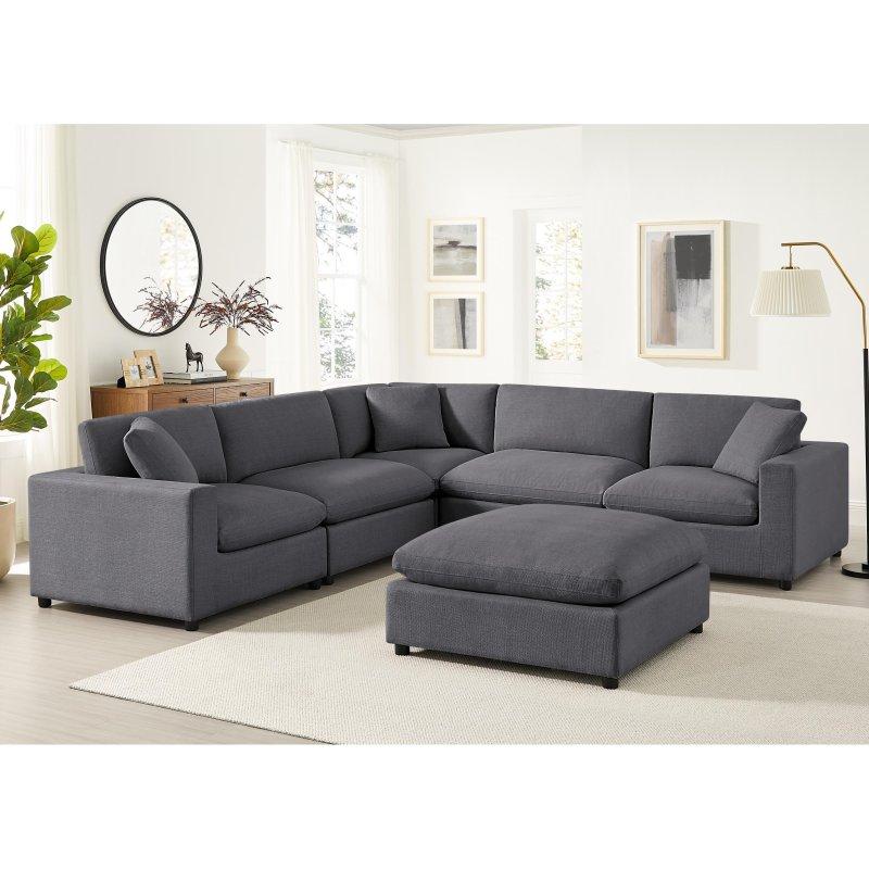 Bej Kumaş Modüler 6 Parça Puf Dahil Köşe Koltuk - 305x305 cm - 260036