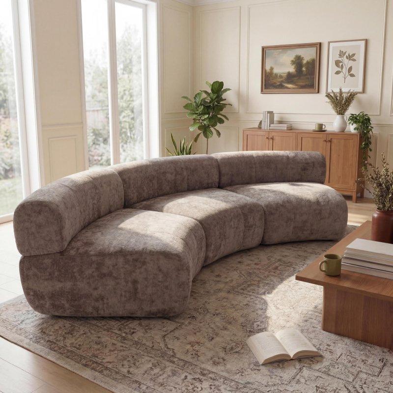 Bej Kumaş Modüler Kavisli Köpük Köşe Koltuk - 301 cm - 260017