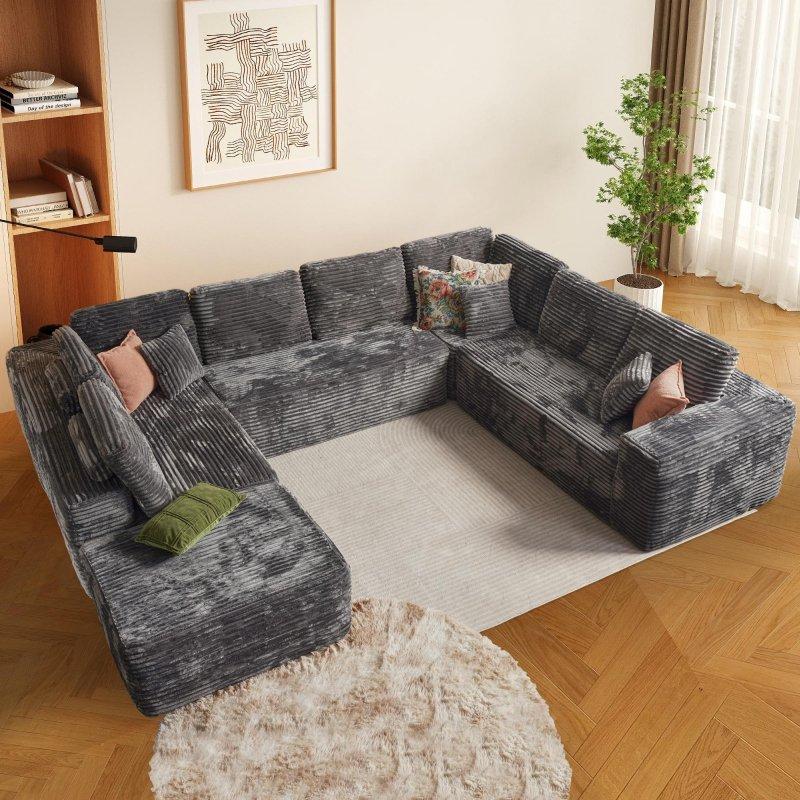 Bej Kumaş Modüler U Şekilli Puflu Köşe Koltuk - 260688
