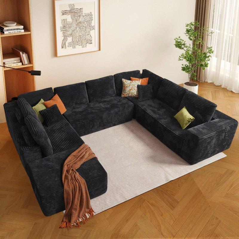 Bej Kumaş Modüler U Şekilli Puflu Köşe Koltuk - 260688
