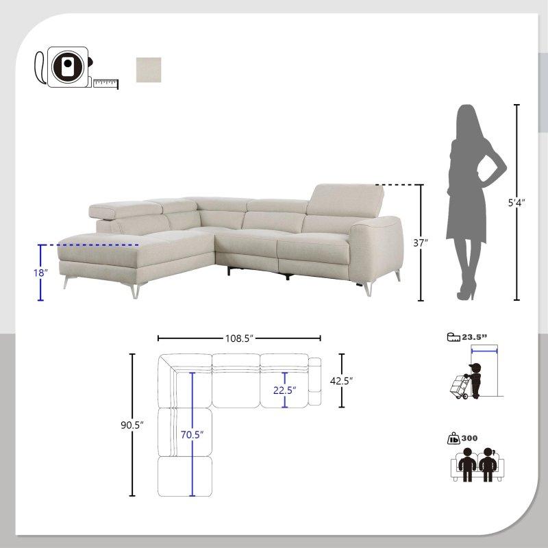 Bej Kumaş Sol Uzanmalı Motorlu Mekanizmalı Köşe Koltuk - 276x230 cm - 256705