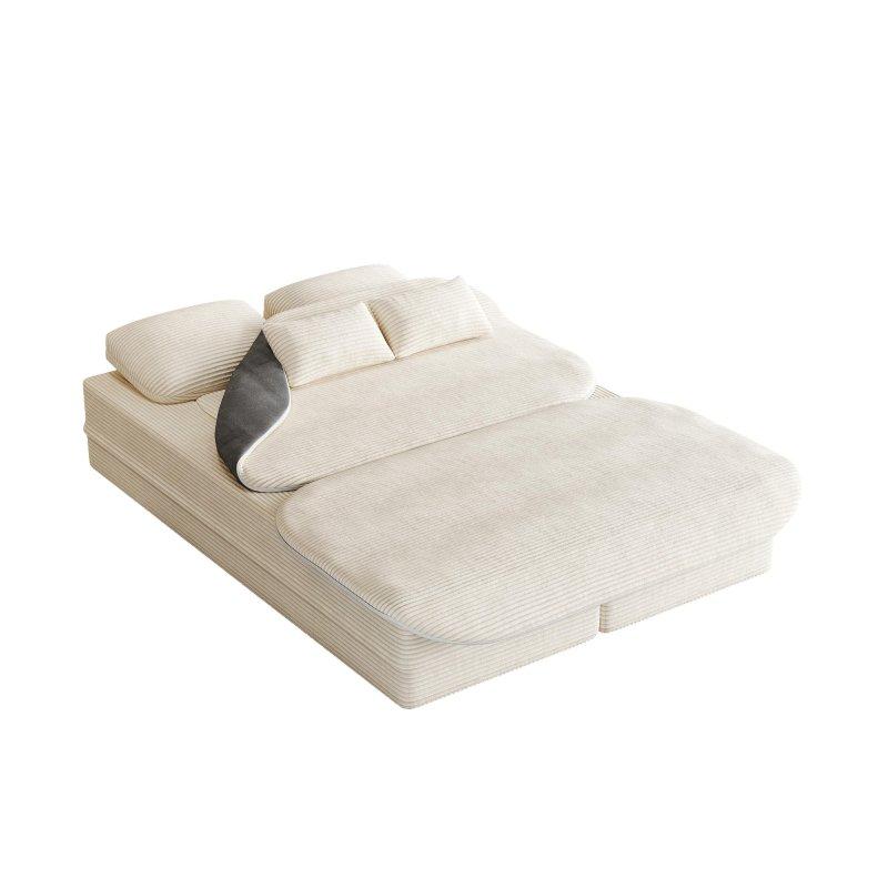 Bej Kumaş Yataklı Katlanabilir 4 Yastıklı Bohem Koltuk - 191 cm - 281381