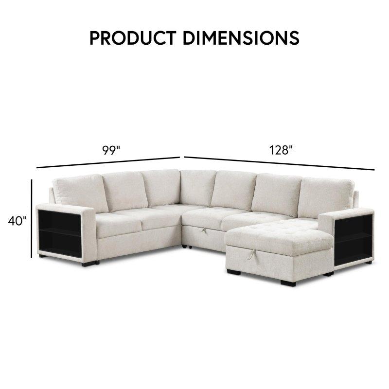 Bej Kumaş Yataklı Sandıklı Raflı ve USB Portlu U Köşe Koltuk - 326x252 cm - 256193