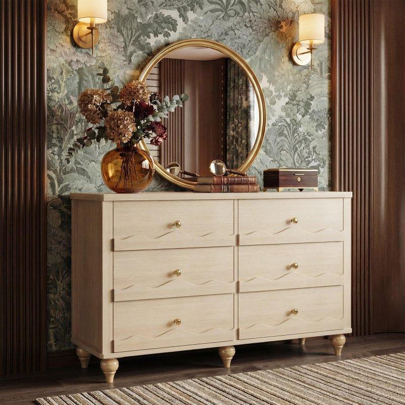 Bej Laminat Dalga Desenli 6 Çekmeceli Şifonyer - 302978