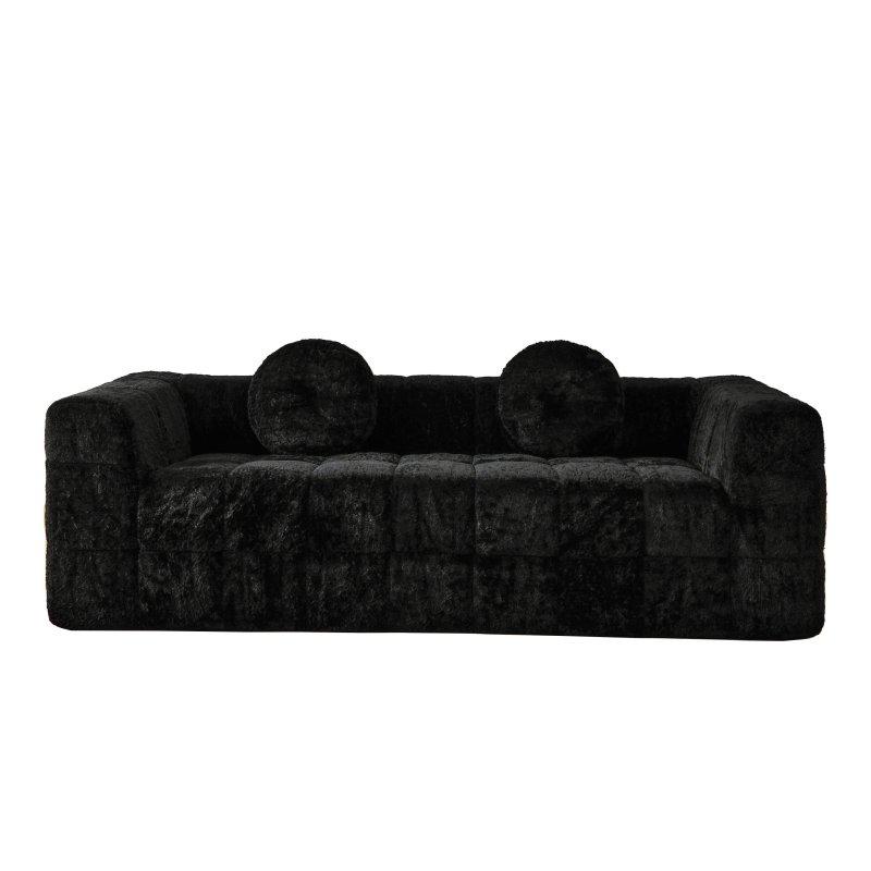 Bej Liçi Dokulu Polyester Kapitoneli İskeletsiz Bohem Koltuk - 215 cm - 290372