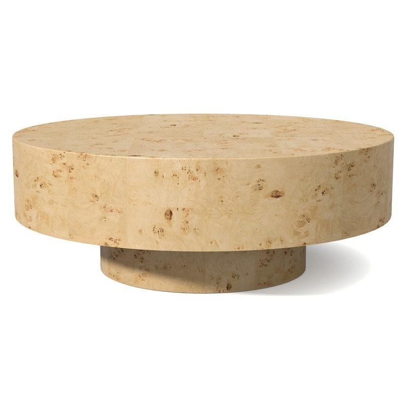 Bej Masif Ağaç Ur Desenli El Yapımı Kavisli Yuvarlak Orta Sehpa - 81 cm - 244183