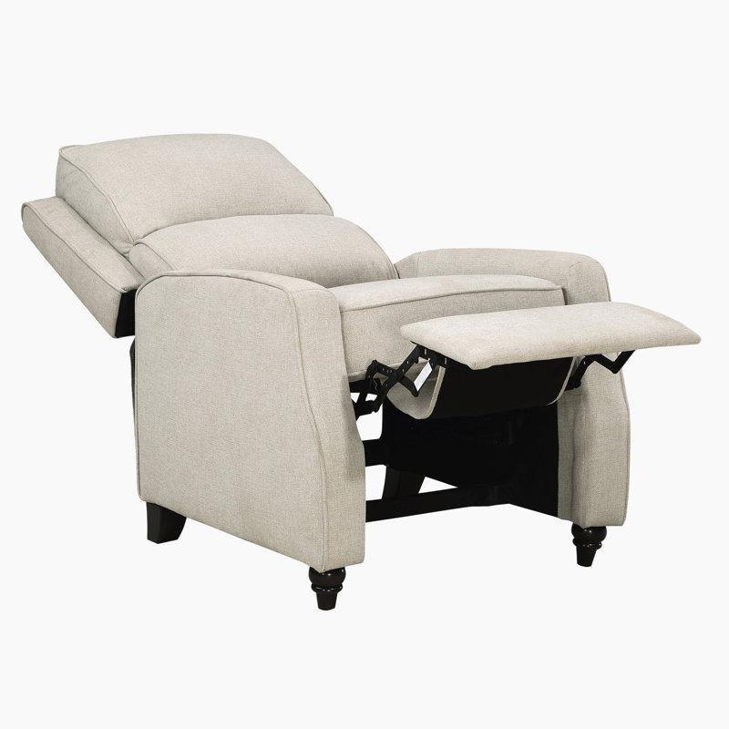 Bej Masif Ahşap Ayaklı Dokulu Kumaş Manuel Mekanizmalı Baba Koltuğu - 75 cm - 323006