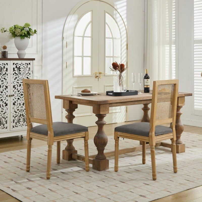 Bej Masif Ahşap Fransız Tarzı 2li Set Rattan Sırtlı Yemek Sandalyesi - 251521