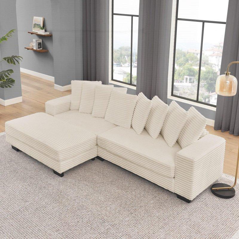 Bej Masif Ahşap İskeletli Kadife Kumaş Modüler Dönüştürülebilir Bohem Koltuk - 281x145 cm - 292628