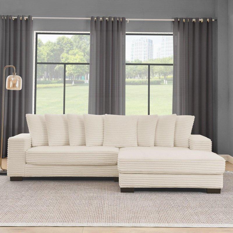 Bej Masif Ahşap İskeletli Kadife Kumaş Modüler Dönüştürülebilir Bohem Koltuk - 281x145 cm - 292628