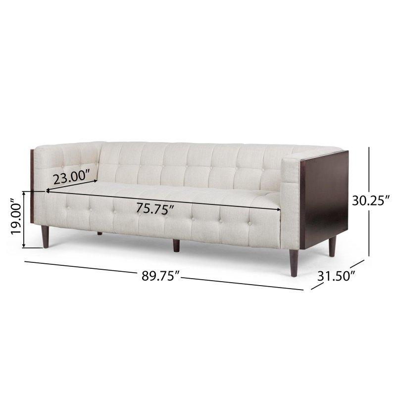 Bej Masif Ahşap Kapitoneli 3 Kişilik Bohem Koltuk - 228x81x77 cm - 282633