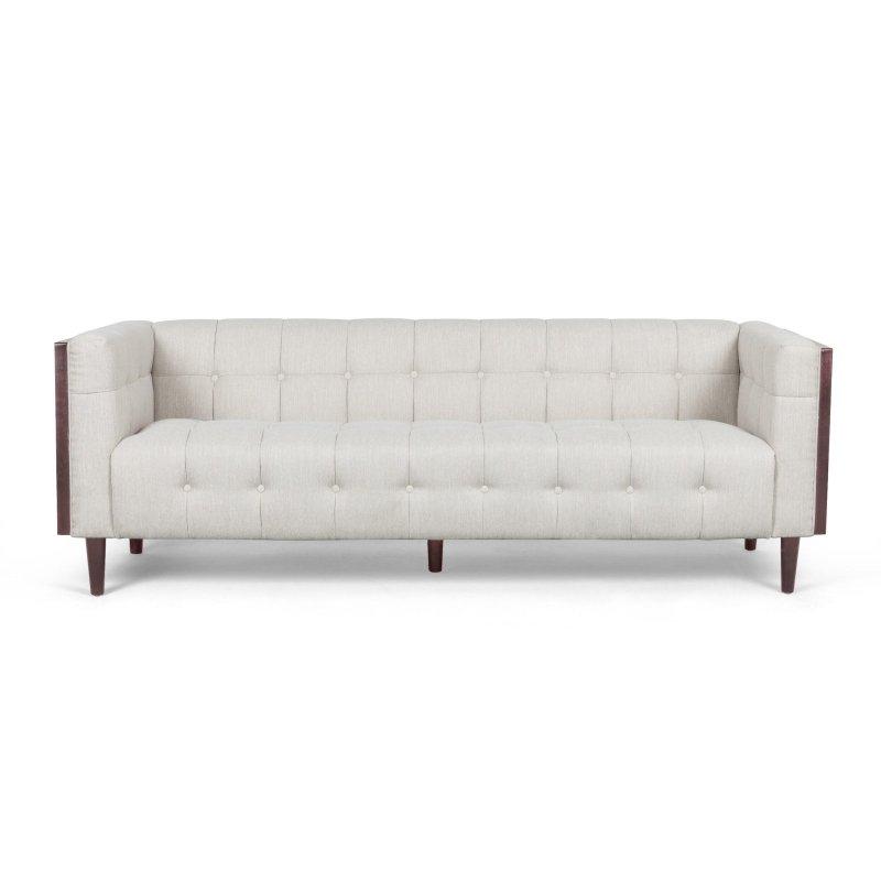 Bej Masif Ahşap Kapitoneli 3 Kişilik Bohem Koltuk - 228x81x77 cm - 282633