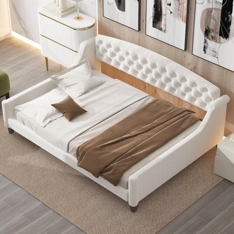 Bej Masif Ahşap Kapitoneli Daybed Karyola - 329947