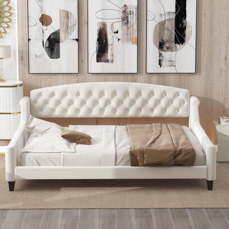 Bej Masif Ahşap Kapitoneli Daybed Karyola - 329947