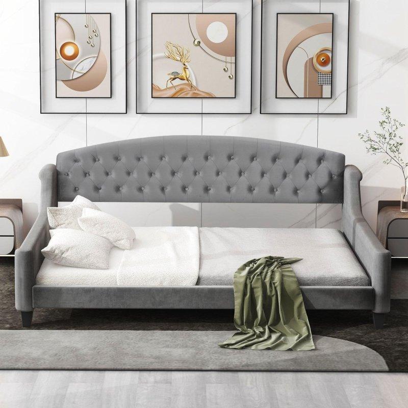 Bej Masif Ahşap Kapitoneli Daybed Karyola - 329947 Bej Masif Ahşap Kapitoneli Daybed Karyola - 329947