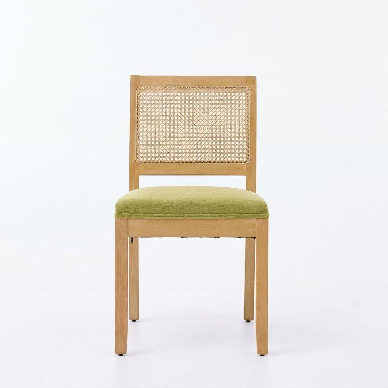 Bej Masif Ahşap Keten Döşemeli 2li Set Rattan Sandalye - 251951