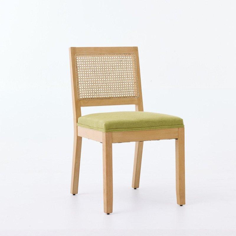 Bej Masif Ahşap Keten Döşemeli 2li Set Rattan Sandalye - 251951