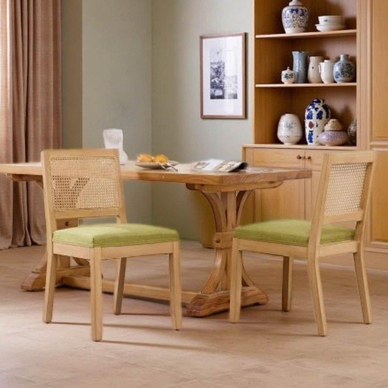 Bej Masif Ahşap Keten Döşemeli 2li Set Rattan Sandalye - 251951 Bej Masif Ahşap Keten Döşemeli 2li Set Rattan Sandalye - 251951
