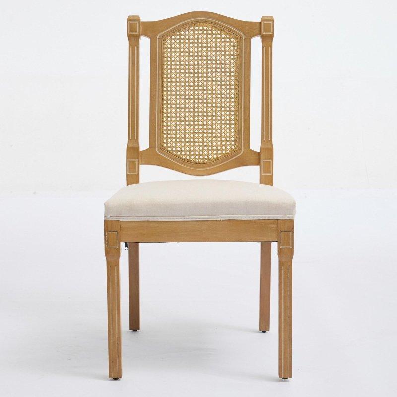 Bej Masif Ahşap Keten Minderli 2li Set Rattan Sandalye - 252044