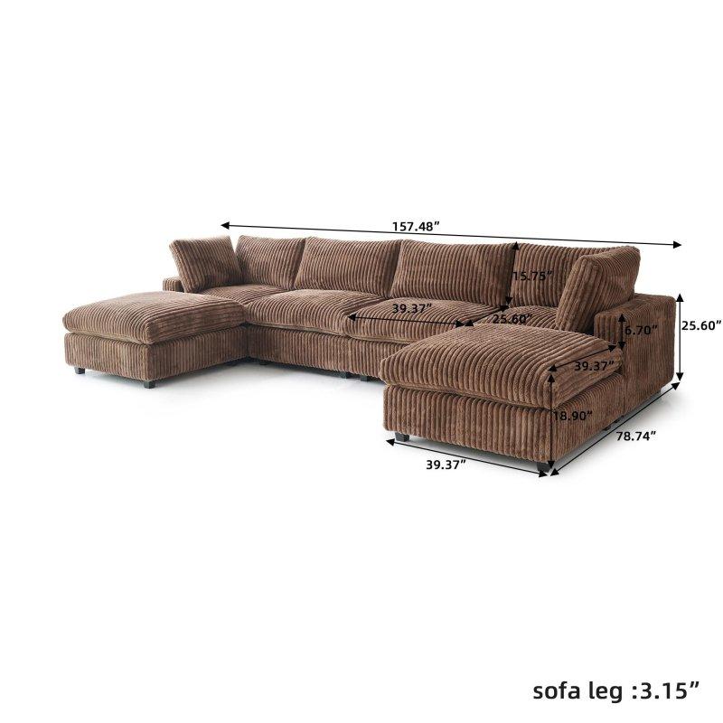 Bej Masif Ahşap Modüler Çizgili U Şekilli Köşe Koltuk - 400x200 cm - 258649
