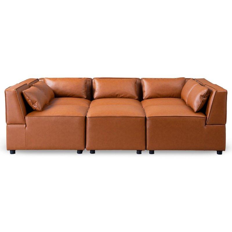 Bej Masif Ahşap Modüler L Şekilli Köşe Koltuk - 235x151 cm - 257286