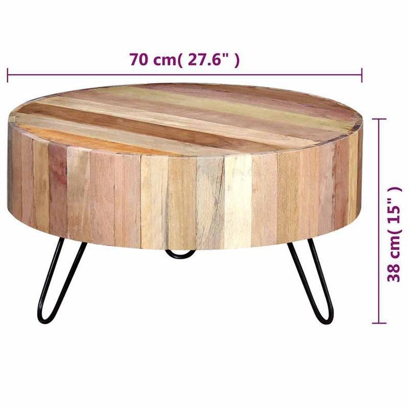 Bej Masif Ahşap Siyah Metal Ayaklı Endüstriyel Tasarım Yuvarlak Orta Sehpa - 71 cm - 243879