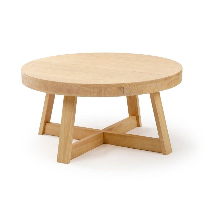 Bej Masif Ahşap Tel Fırçalanmış Yuvarlak Orta Sehpa - 92 cm - 242967