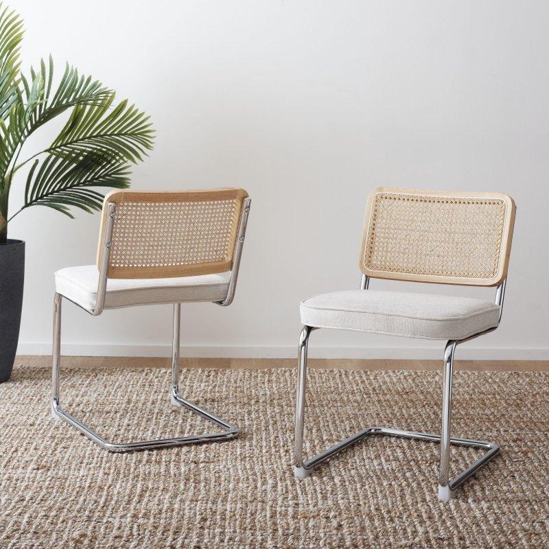 Bej Masif Ahşap ve Çelik İkili Set Rattan Sandalye - 47x58x84 cm - 252501