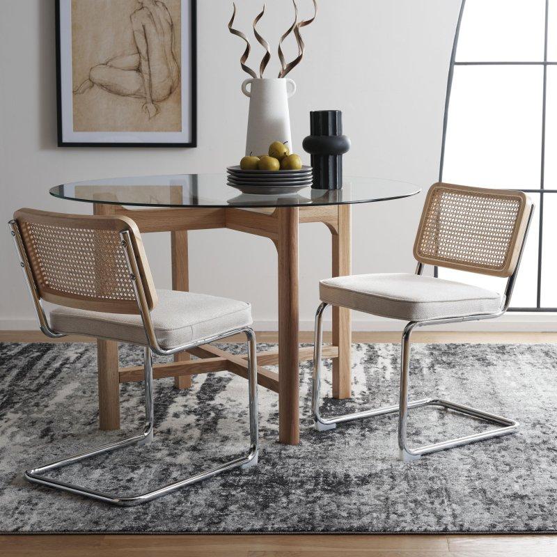 Bej Masif Ahşap ve Çelik İkili Set Rattan Sandalye - 47x58x84 cm - 252501