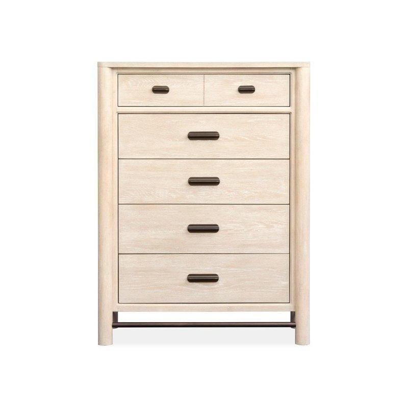 Bej Masif Ahşap ve Meşe Kaplama 5 Çekmeceli Keçe Astarlı Şifonyer - 102x46x138 cm - 304673