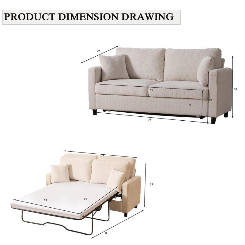 Bej Masif Ahşap ve Metal Yataklı Perçinli Kollu Bohem Koltuk - 178x70x90 cm - 278363