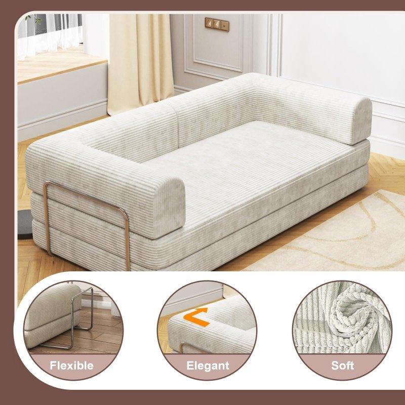 Bej Masif Ahşap Yataklı Sandıklı 3 Kişilik Bohem Koltuk - 199 cm - 289821
