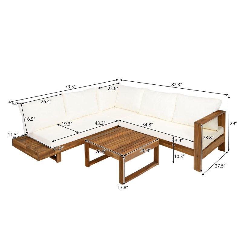 Bej Masif Akasya Ağacı Minderli 4 Parçalı Köşe Bahçe Takımı - 271118